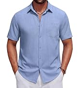 COOFANDY Men's Short Sleeve Casual Button Down Shirts Summer Beach Wedding Textured Linen Shirt f...
