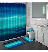 MioVilla 4Pcs Blue Bathroom Sets with Shower Curtains and Rugs and Accessories, Blue Teal Shower ...
