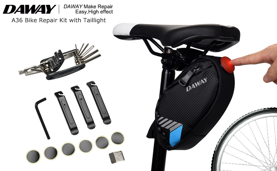 DAWAY A36 bike repair kits with taillight, help you fix most problems of bikes