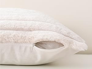 Striped Neutral Couch Euro Pillow Covers with Velvet Back for Sofa, Bed, Living Room Home Decor,