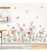 decalmile Spring Garden Flower Wall Stickers Wildflower Iris Butterflies Wall Decals Living Room ...