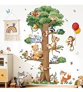 decalmile Jungle Animals Large Tree Wall Stickers Woodland Animals Fox Rabbit Bear Wall Decals Ki...