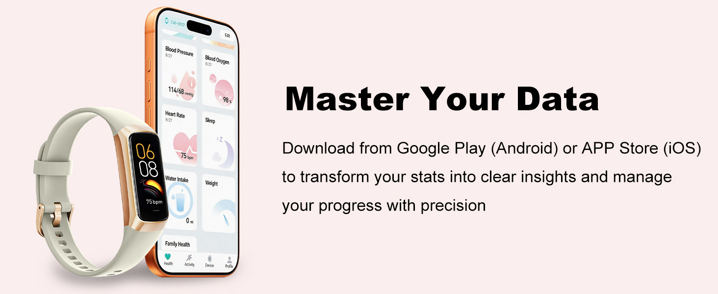 Fitness tracker with app for activity and wellness data