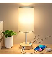 AKASUKI Table Lamp for Bedroom, 3 Way Dimmable Touch Lamp with Dual Charging Station, Small Bedsi...