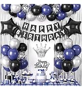 Navy Blue and Black Happy Birthday Decorations for Men, Birthday Decorations Supplies with Blue B...