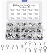 KOXXIAMOQ Non-Insulated Ring Terminals, 250pcs Copper Ring Connectors Terminals, AWG22-16 16-14 1...