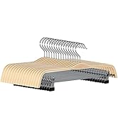 JS HANGER Wooden Pant Hangers, 16-Pack Light Weight Wood Skirt Hangers with Anti-Rust Hook and 2-...
