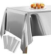 PartyWoo Silver Foil Tablecloth, 3 Pack 54 x 108 Inch Rectangle Tablecloth, Foil Tablecloth for 6...