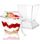 TOFLEN 50 Pack 3.5 oz Mini Dessert Cups with Lids for Party, Square Plastic Dessert Cups with Spo...