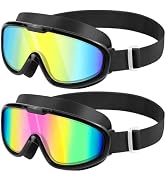 sliwo Swim Goggles 2 Pack, Wide View Anti Fog&UV Comfort Fabric Strap No Leaking Swimming Goggles...