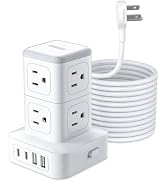 15 FT Tower Power Strip with Surge Protection, NTONPOWER Extension Cord with 8 AC Outlets with 4 ...
