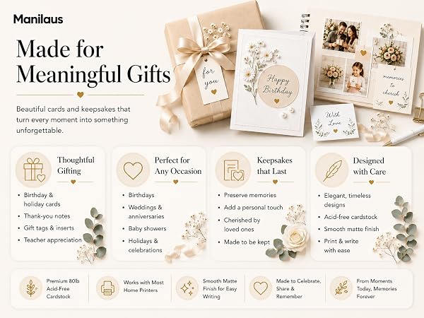 80lb white cardstock for birthday cards, gift tags and polished presentations
