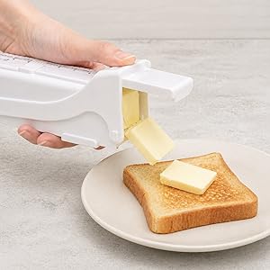 Butter slicer showing butter slicing use.