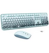 Wireless Keyboard and Mouse Combo - Cute Round Keycaps, Full-Size Retro Typewriter Keyboard with ...