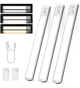 Joyzy 3 Pack Battery Operated Closet Lightings LED Rechargeable Motion Sensor Counter Light Indoo...
