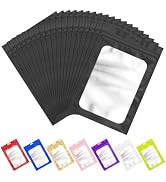 ANZNKU 100 Pack Black Resealable Mylar Bags with Frosted Clear Window, Smell Proof Sealable Packa...