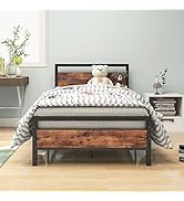 HOJINLINERO Metal Twin Size Bed Frame with Wood Headboard,Platform Bed Frame Twin,Bed Base Steel ...