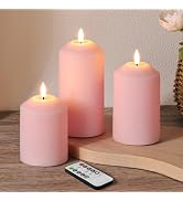 Girimax Pink Flameless Pillar Candles with Remote, Real Wax LED Candles Battery Powered Flickerin...