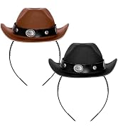 Haakong 2 Pcs Cowboy Hat Cowgirl Mini Hat Headband for Women Girl Western Cowboy Birthday Hallowe...