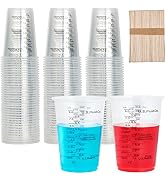 100 PACK Plastic Measuring Cups, 8 oz Disposable Mixing Cups with 100 Wooden Mixing Sticks, Can B...