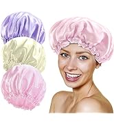 3 PCS Shower Cap for Women - Large Reusable Waterproof Shower Bath Caps,Double Layer Hair Cap Hat...