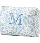 HBselect Initial Makeup Bag, Quilted Makeup Bag, Cotton Large Travel Makeup Bag, Cute Floral Coqu...