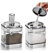 Mezchi 2 Pack Glass Condiment Pot, 12 Ounce Spice Jars with Spoon, Seasoning Box Set Salt Contain...