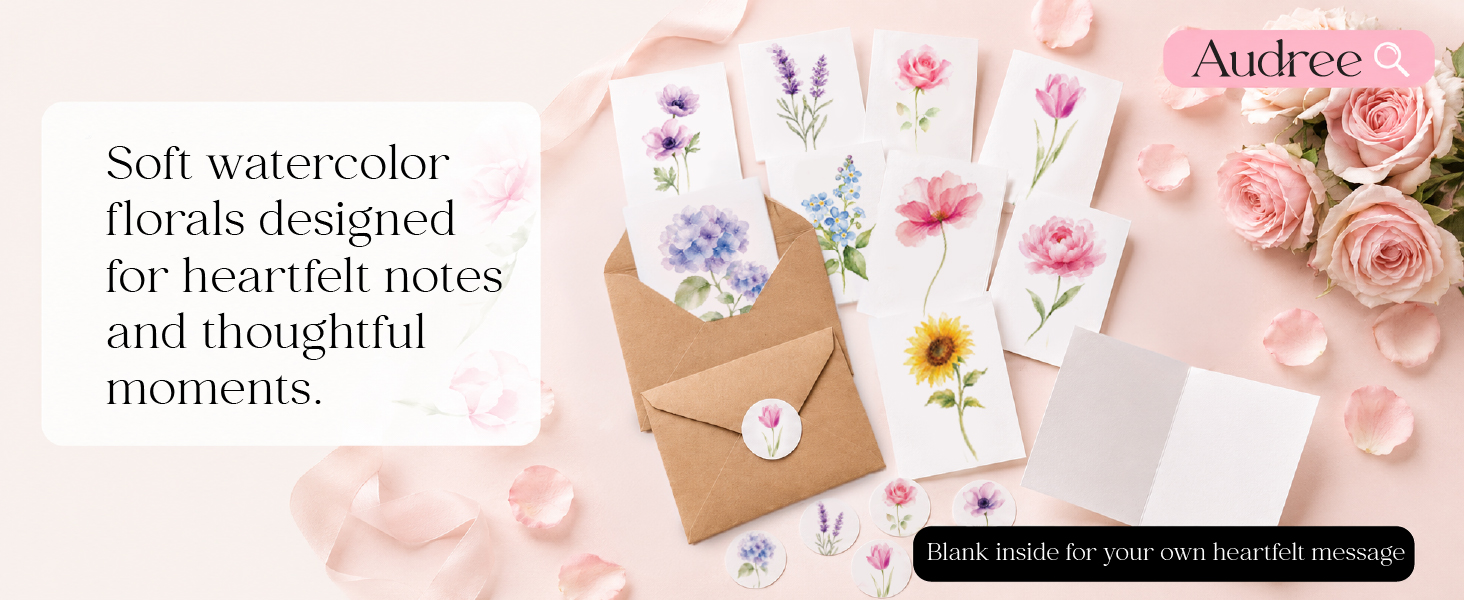 Pack 50 Watercolor Flowers Cards