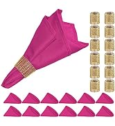 PLOYMONO Set of 24 (12 Napkins+ 12 Napkin Rings) Fuchsia Heavy Duty Cloth Napkins Suit, 17 × 17 I...