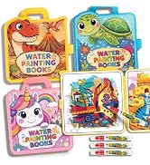 Hollyhi 30 Pages Reusable Water Coloring Books, 3 Pack Travel Toy for Kids | Potable Handle, Mess...
