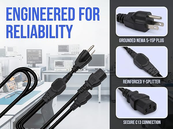 NEMA 5-15P to IEC320 2X C13 Y-Power Cable