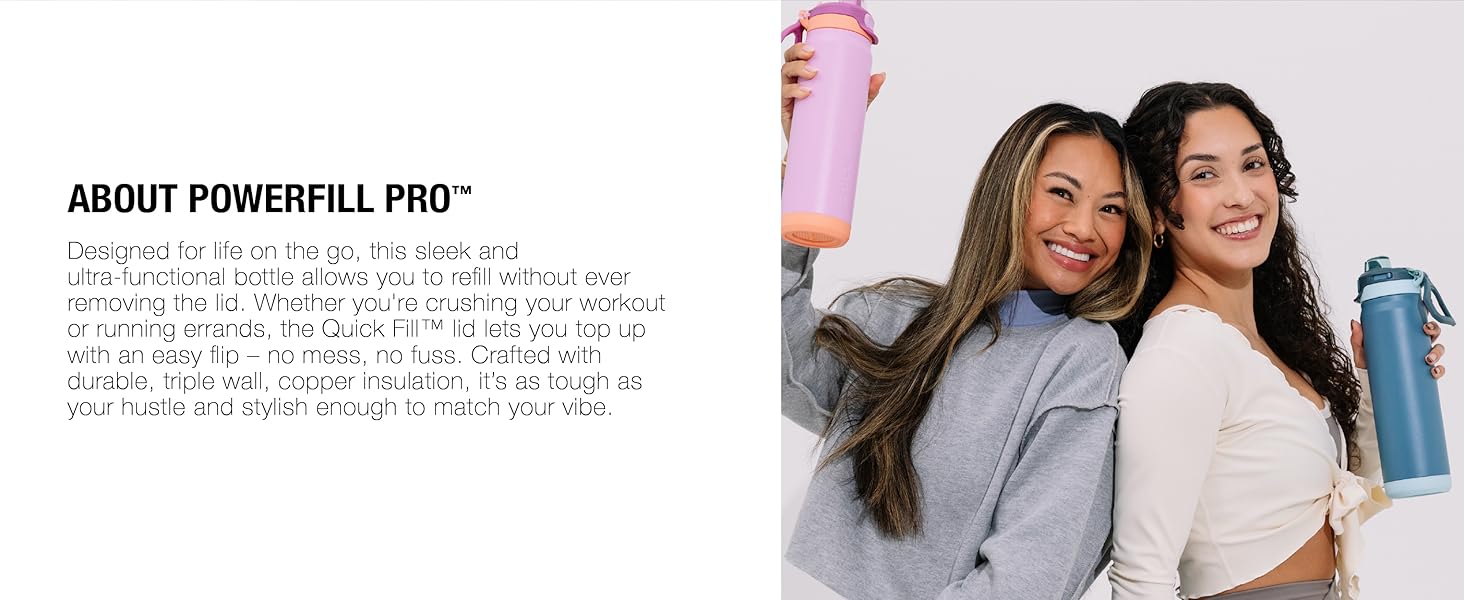 zulu powerfill pro water bottle stainless steel with quick fill feature sip or chug lid