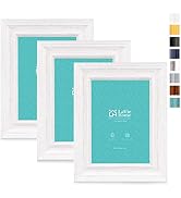 LaVie Home 5x7 Picture Frames (3 Pack, Distressed White Wood Grain) Rustic Photo Frame Set with H...