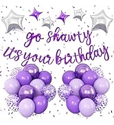 Purple Go Shawty It's Your Birthday Banner Balloons Set, Glitter Happy Birthday Banner with Purpl...