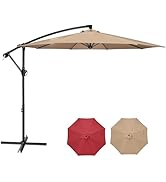 HealSmart 10ft Offset Hanging Patio Umbrella Cantilever Market Umbrellas with Crank & Cross Base,...
