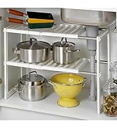 WIWIUXY 2 Tier Under Sink Organizer,Expandable Cabinet Shelf Organizer 2 Tier Under Storage Rack ...