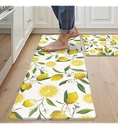 SHACOS Anti Fatigue Lemon Kitchen Rugs Mats Set of 2 Pieces Non Slip Soft Cushioned Wipeable Kitc...