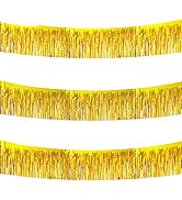 BEISHIDA 3 Packs 30 Feet Metallic Foil Fringe Garland Tinsel Streamers,Shiny Gold Wall Hanging Ti...