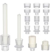 HOBBIESAY 16PCS 4styles Clear Taper Candle Holder Glass Candlestick Holders Tea Light Candle Hold...