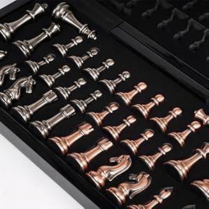 Luxury Metal Chess Set with 15 Inch Wooden Chess Board