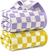 Jacquotha Checkered Bath Towel Set in Yellow and Lilac, Soft Colorful Bath Towels for Bathroom Sp...