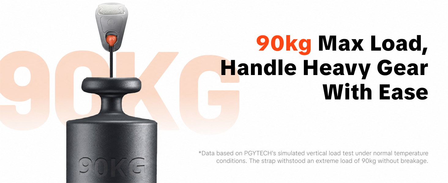 Text reads '90kg Max Load, Handle Heavy Gear With Ease'. Adjustable mount system with suction cup base and articulated arm, designed for securing equipment. Product emphasizes durability and load capacity for professional use.