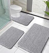 OLANLY Bathroom Rugs Sets 3 Piece, Soft Absorbent Chenille Bath Mats and U-Shaped Contour Toilet ...