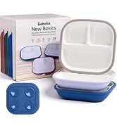 BABELIO 8'' Toddler Porcelain Plates with Silicone Suction Sleeves, Lead & BPA Free, Divided, Mic...