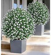 HyeFlora 26'' Artificial Boxwood Topiary Trees with Lavender 2 Pack Fake Plants for Outdoor Indoo...