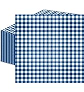 50 Count Blue and White Gingham Paper Napkins, Disposable Checkered Cocktail Napkins for Picnic, ...
