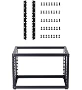 FMUSER 6U Open Frame Network Rack and 8U Rack Rails with M6 Mount Screws & Cage Nuts, Complete Se...