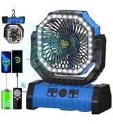 ADUST Camping Fan Battery Operated Powered Fan with LED Lantern Light 20000mAh Rechargeable Porta...