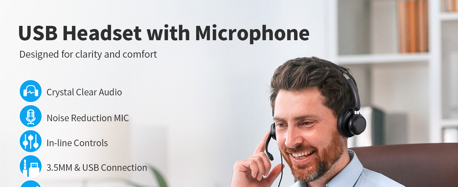 usb headset with microphone for pc laptop 3.5mm wired computer headset headphone with microphone