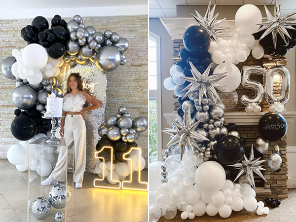 black and silver birthday party decorations